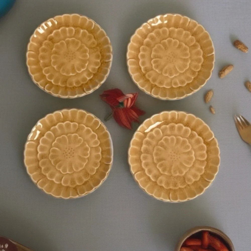 Pottery Barn ceramic, Asian Flower Small Appetizer plates set of 4